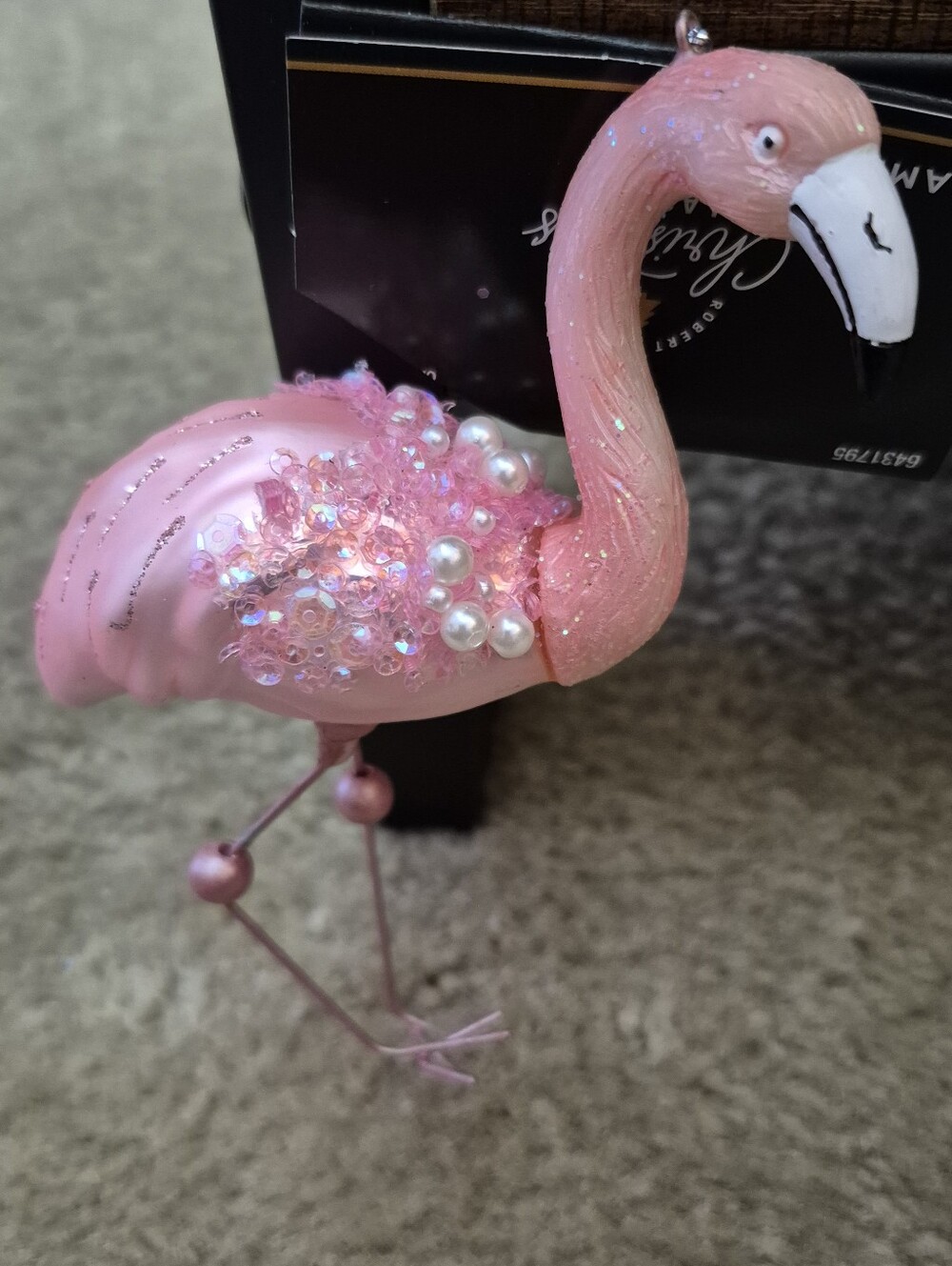 Pink Beaded Flamingo Ornament - Decorative Home Party Accent. NEW WITH TAGS - Picture 3 of 4